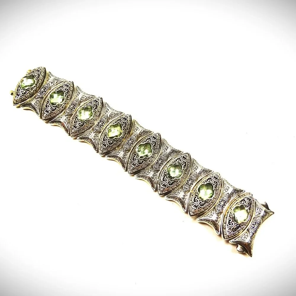 KONSTANTINO Sterling Silver Faceted Prasiolite Wide Link Bracelet 121 Grams - Picture 5 of 13